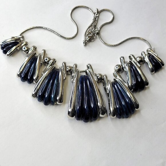 Blue Bib Statement Necklace With Earrings - Picture 5 of 15